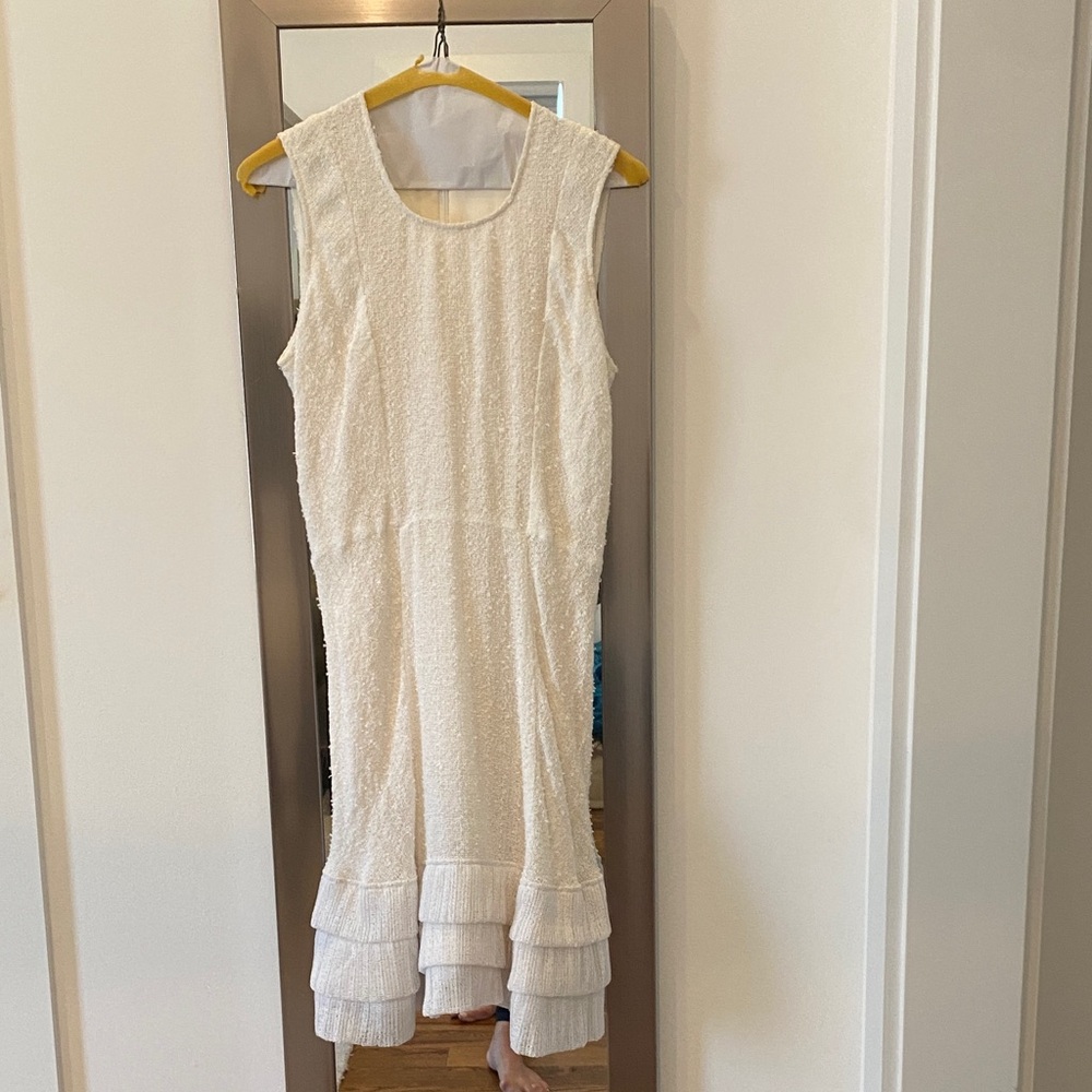 Stunning White Theyskens’ Theory Sleeveless Dress with Ruffle Hem